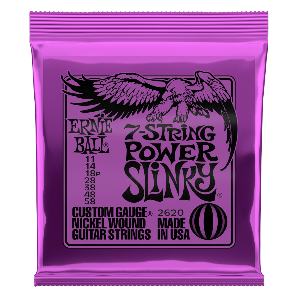 [P02620] Ernie Ball Power Slinky 7-String Nickel Wound Electric Guitar Strings - 11-58 Gauge