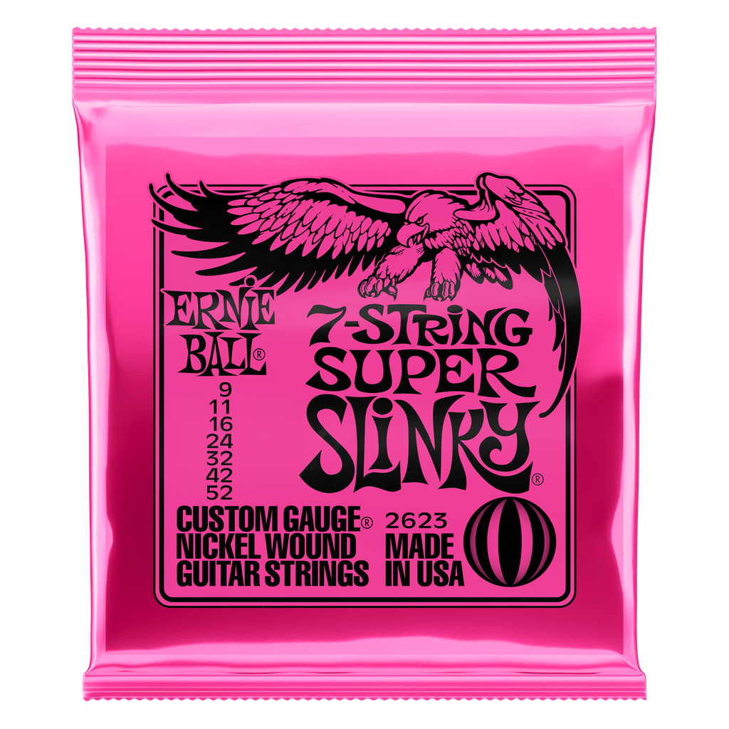 [P02623] Ernie Ball Super Slinky 7-String Nickel Wound Electric Guitar Strings - 9-52 Gauge