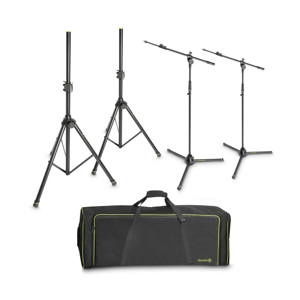 Gravity Two Mic Stand and Two Speaker Stand Set with Bag