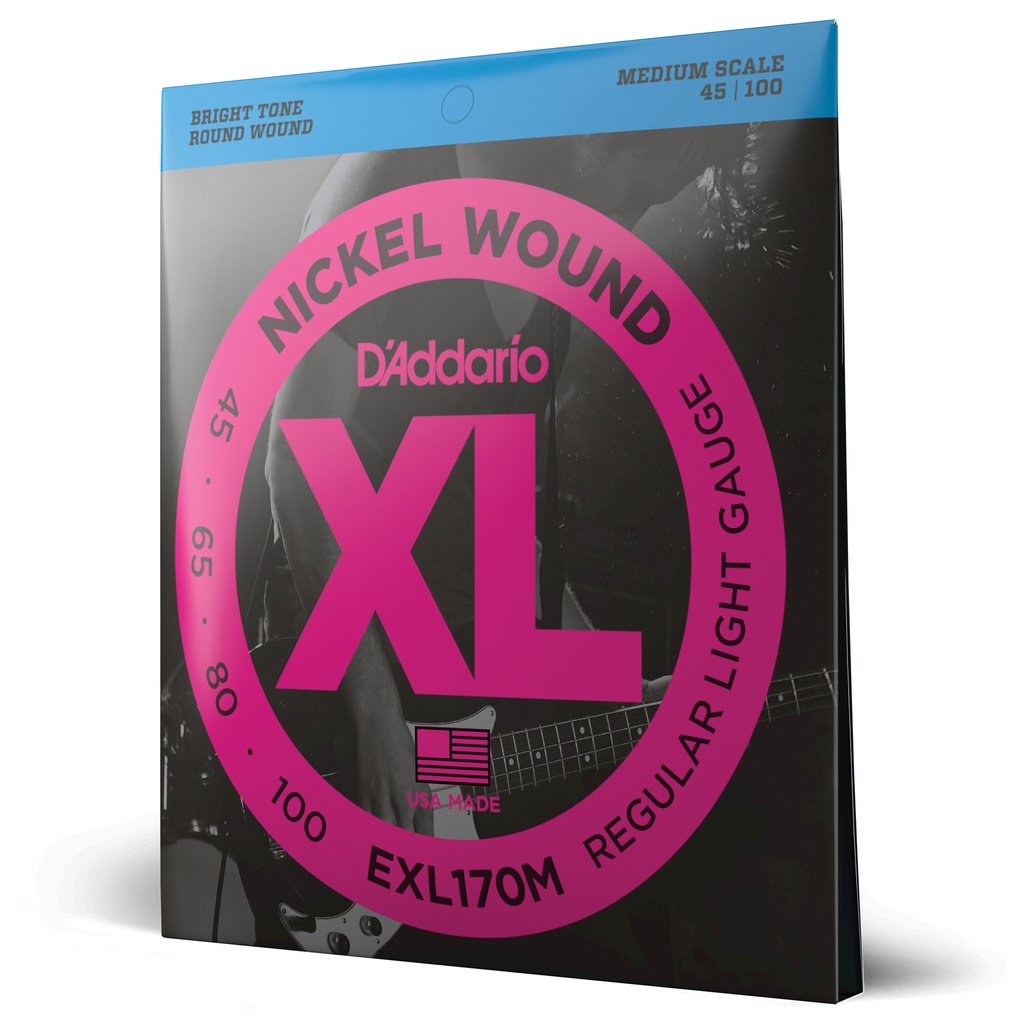 [EXL170M] D'Addario Nickel Wound Bass Guitar Strings, Light, 45-100, Medium Scale, EXL170M