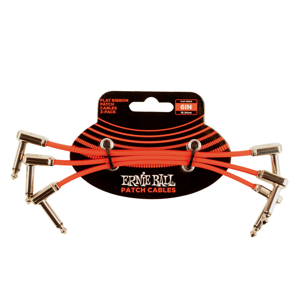 Ernie Ball Flat Ribbon Patch Cables, 6", Red, 3 Pack