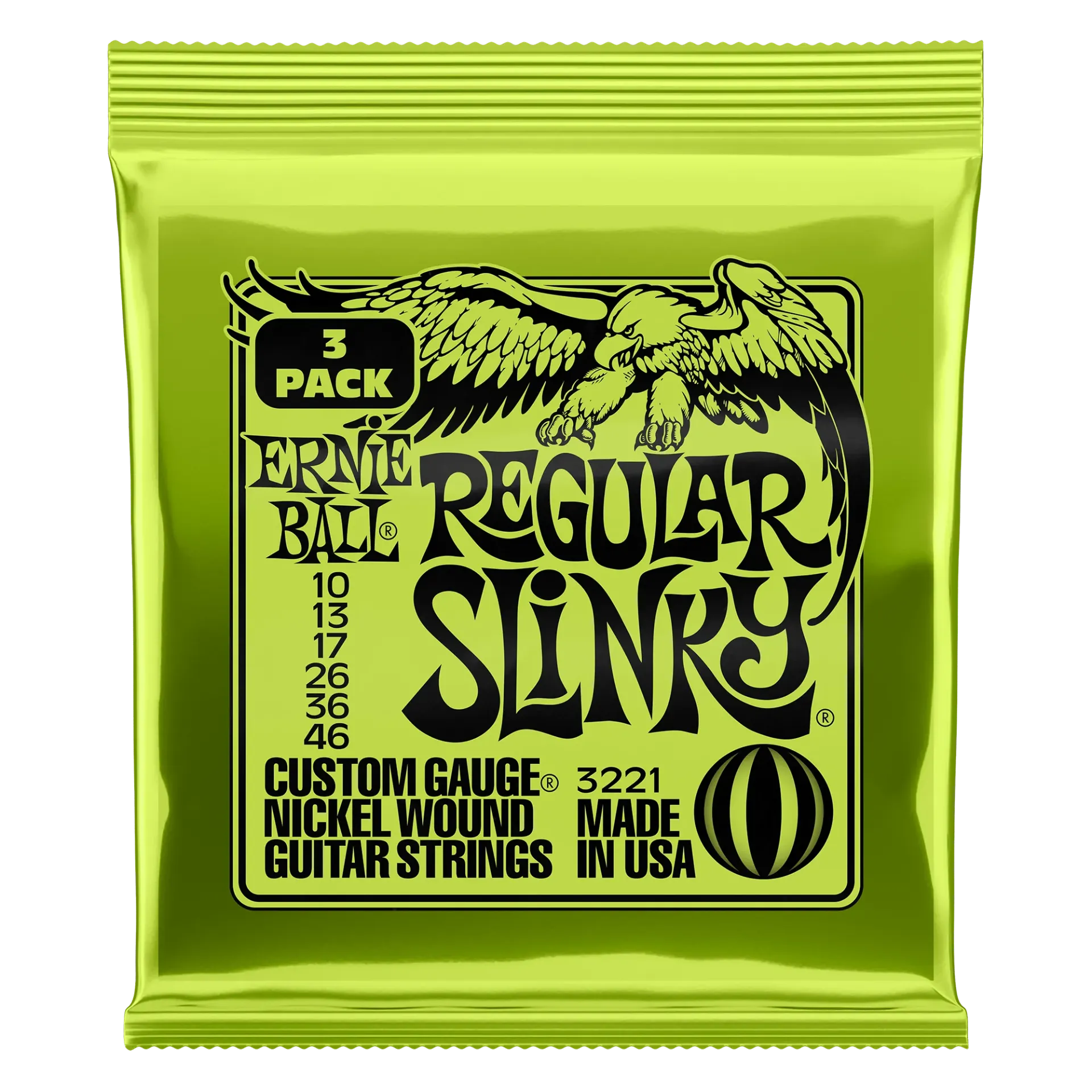 Ernie Ball Regular Slinky Nickel Wound Electric Guitar Strings, 3 Pack, 10-46 Gauge