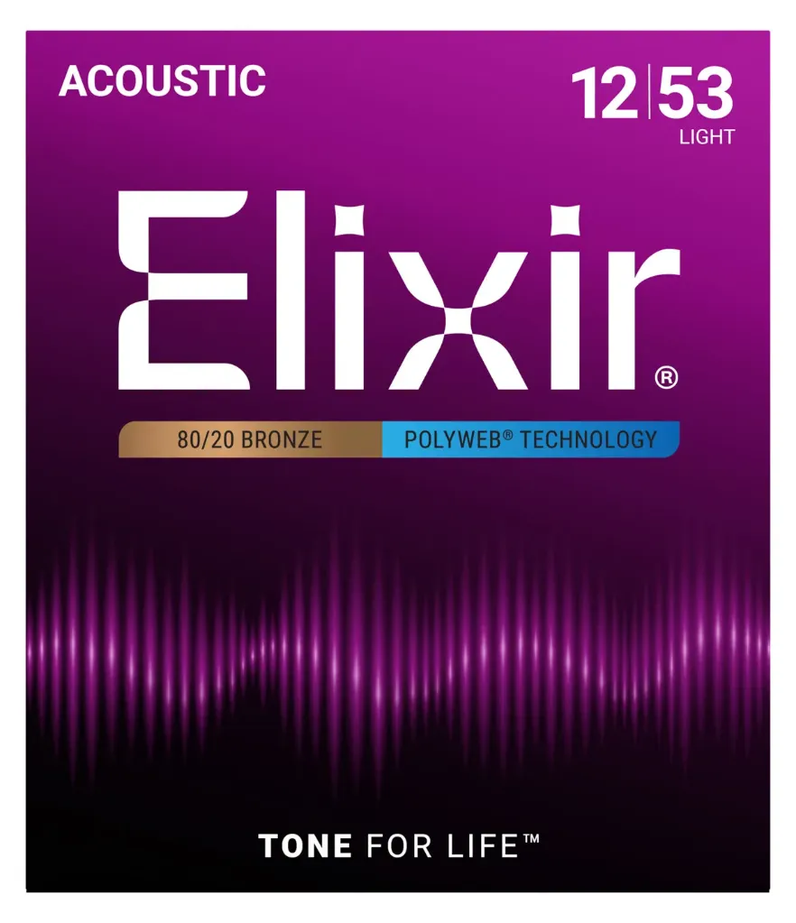 Elixir 11050 Acoustic 80/20 Light Bronze Strings with POLYWEB® Coating 12-53