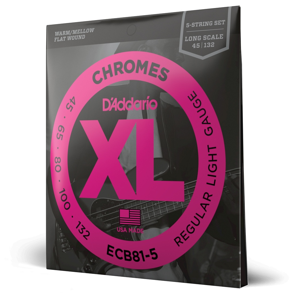 [ECB81-5] D'Addario 45-132 Regular Light 5-String, Long Scale, XL Chromes Flatwound Bass Strings