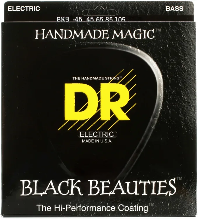 DR BKB45 Black Beauties Black Coated Bass Strings, Medium, 45-105
