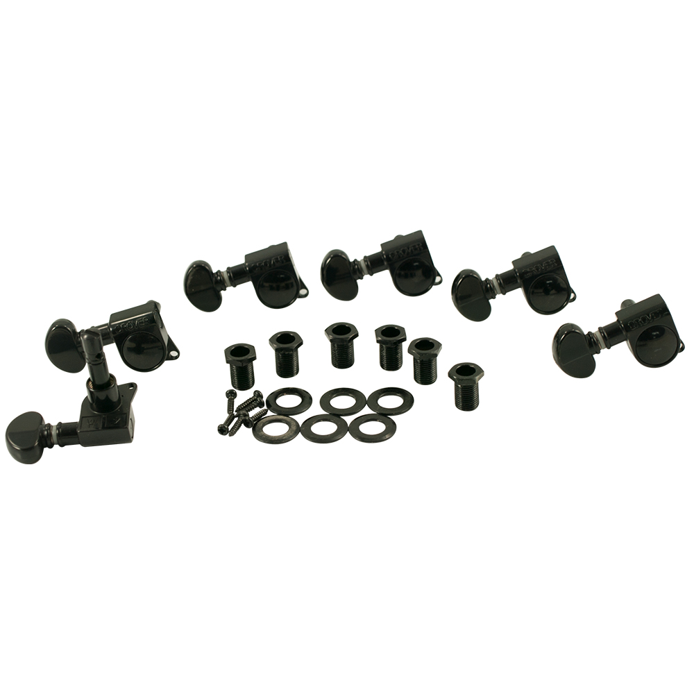 [406BCL6] Grover Mini Locking Rotomatic Tuners, 6 In Line, Lefty, Black Chrome
