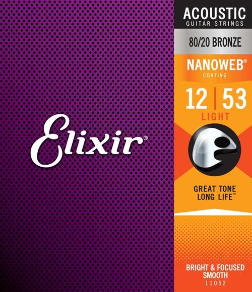 Elixir 11052 Acoustic 80/20 Bronze with Nanoweb Coating, Light 12-53