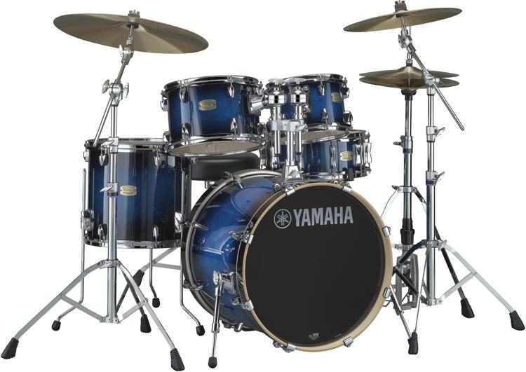 Yamaha SBP0F50 Stage Custom Birch 5pc Shell Pack with 20" Bass and Tom Holder, Deep Blue Sunburst