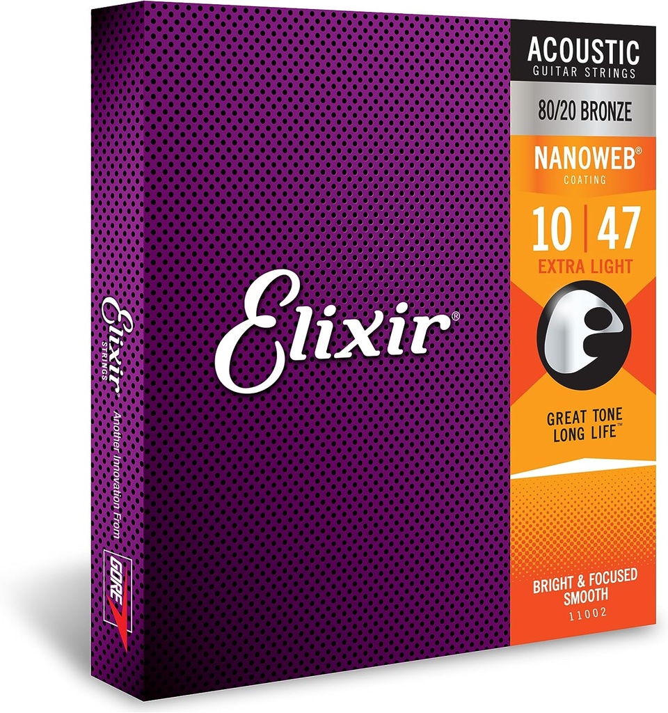 Elixir 11002 Acoustic 80/20 Bronze with Nanoweb Coating, Extra Light 10-47