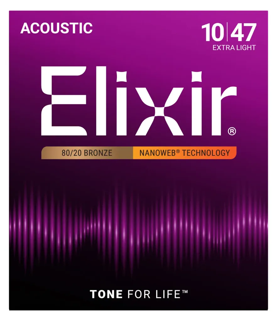 Elixir 11002 Acoustic 80/20 Bronze with Nanoweb Coating, Extra Light 10-47