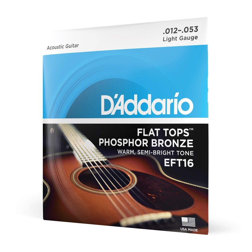 D'Addario Flat Tops Phosphor Bronze Acoustic Guitar Strings, 12-53 Light