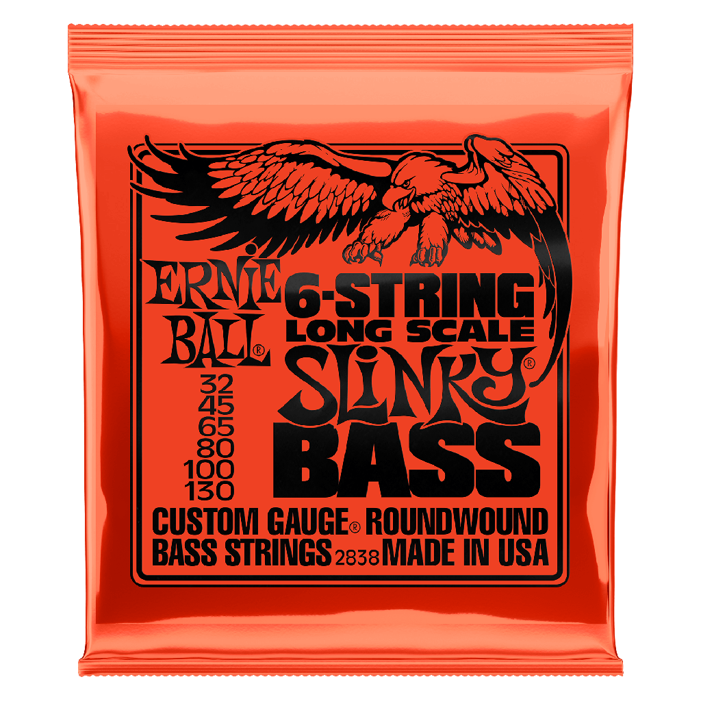 [P02838] Ernie Ball Slinky Long Scale 6-String Nickel Wound Electric Bass Strings - 32-130 Gauge