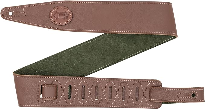 Levy's 2.5" Garment Leather Contrasting Suede Backing Brown & Green Guitar Strap