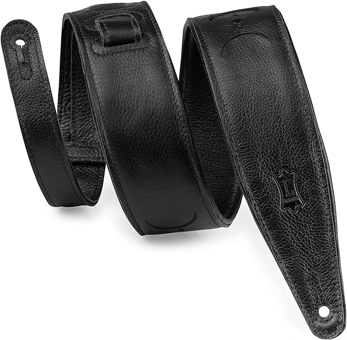 [MG317MP-BLK-BLK] Levy's 2.5" Padded Garment Leather Guitar Strap with Embroidery Moon Phases, Black/Black