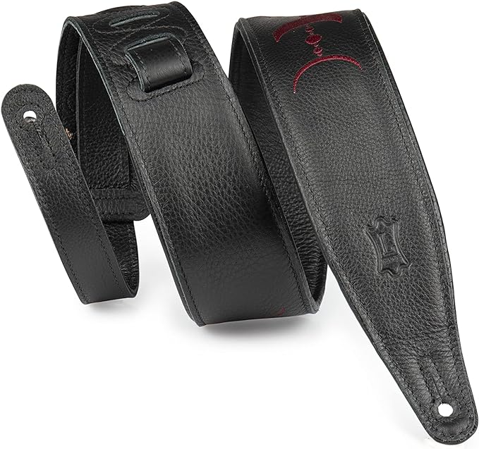 [MG317MP-BLK-BRG] Levy's 2.5" Padded Garment Leather Guitar Strap with Embroidery Moon Phases, Black/Burgundy