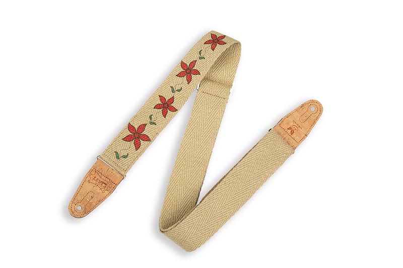 [MH8P-012] Levy's 2” Flowering Vines Hemp Vegan Guitar Strap with Red Flowers