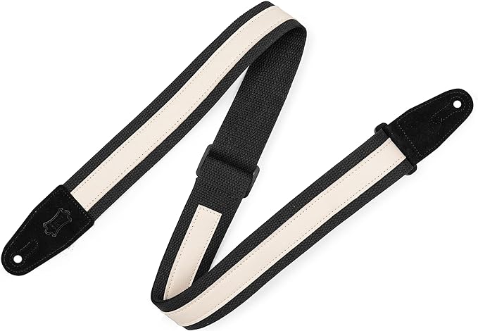 Levy's 2" Cotton Strap with 1" Decorative Leather Strip, Black/Cream