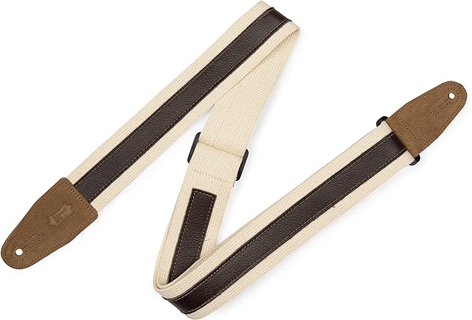 Levy's 2" Cotton Strap with 1" Decorative Leather Strip, Natural/Dark Brown