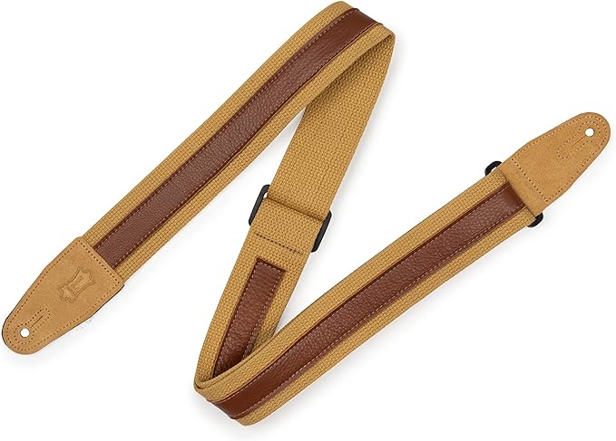 Levy's 2" Cotton Strap with 1" Decorative Leather Strip, Tan/Tan