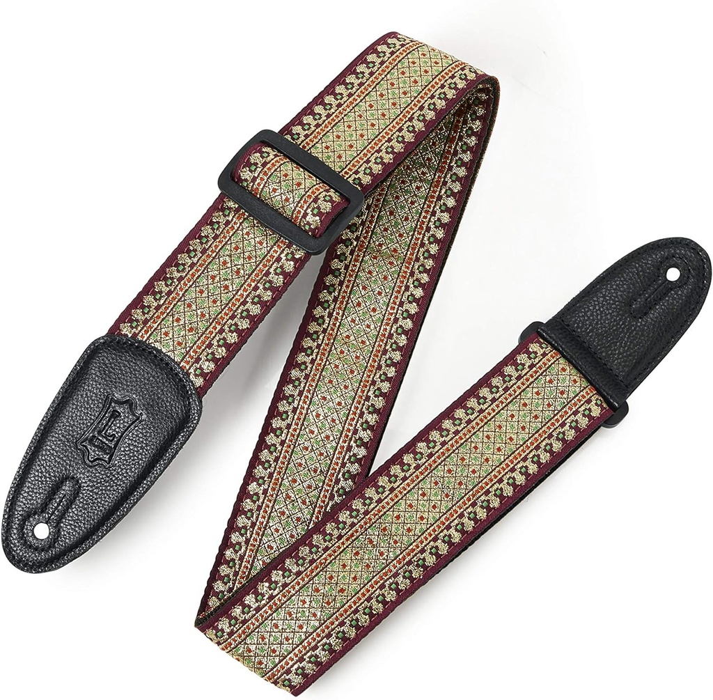 [M8TF-001] Levy's 2” Woven Guitar Strap with Thai Motif, Burgundy