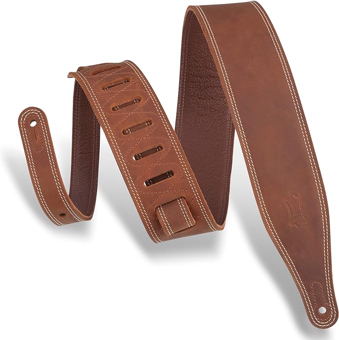 Levy's M17BDS 2.5" Pull-Up Double-Stitched Like Butter Leather Guitar Strap, Tan