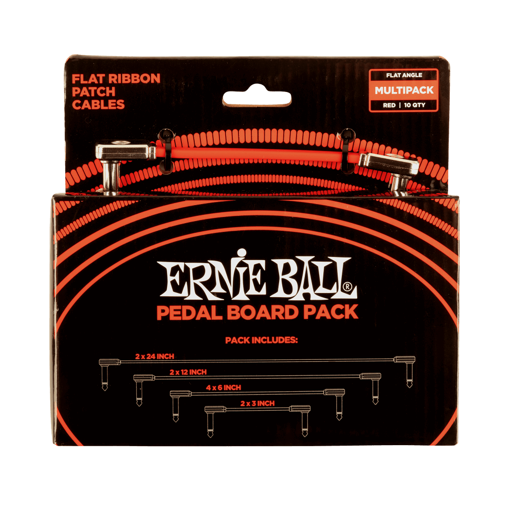 Ernie Ball Flat Ribbon Patch Cables Pedalboard Multi-Pack, Red