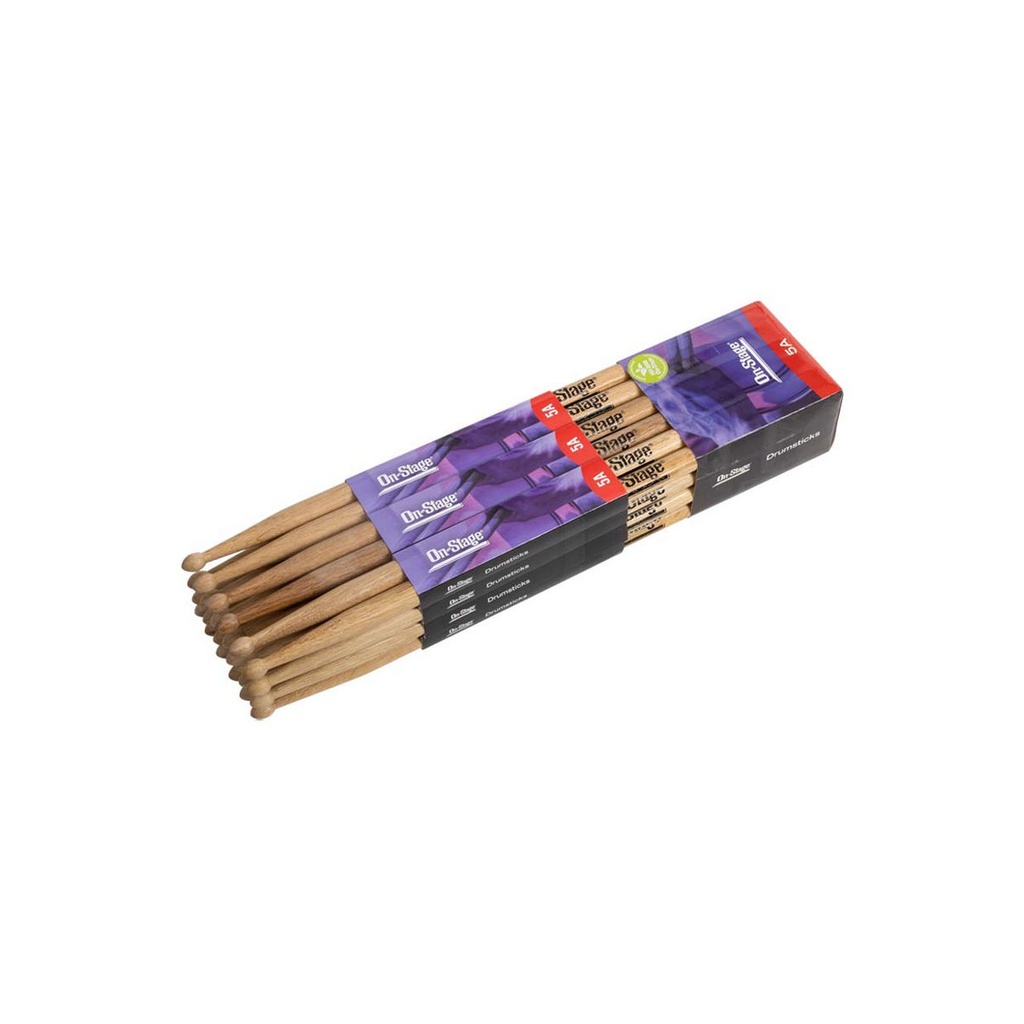 On-Stage Hickory 5A Drum Sticks, Wood Tip, 12 pair