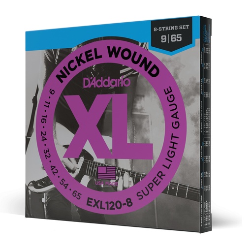 [EXL120-8] D'Addario 09-65 Super Light 8-String, XL Nickel Electric Guitar Strings