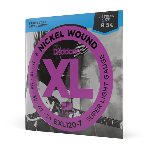D'Addario 09-54 Super Light 7-String, XL Nickel Electric Guitar Strings