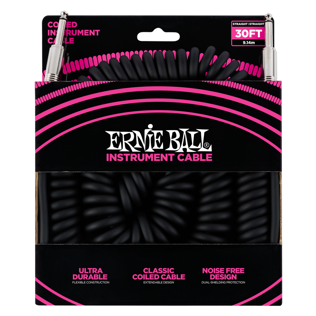 Ernie Ball 30' Coiled Straight / Straight Instrument Cable - Black