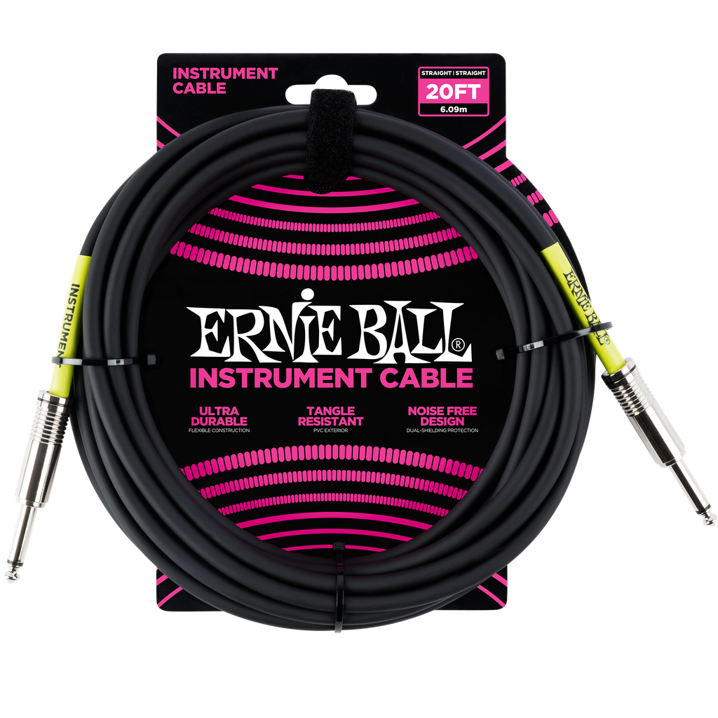 Ernie Ball 20' Straight / Straight Instrument Cable - Black  