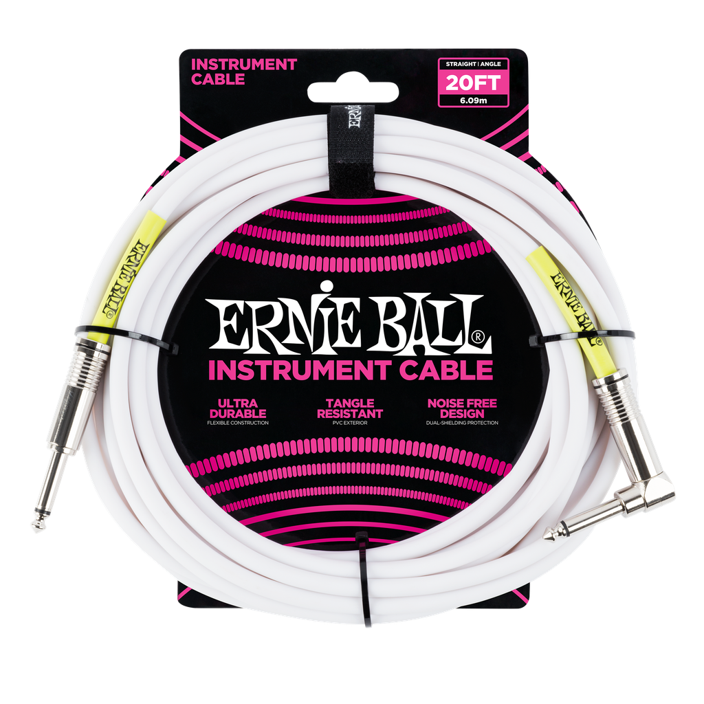 [P06047] Ernie Ball 20' Straight / Angle Instrument Cable - White