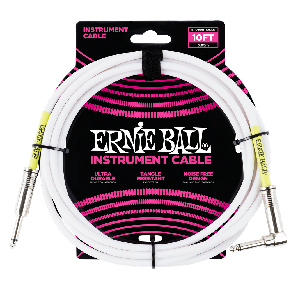 Ernie Ball 10' Straight / Angle Instrument Cable, White  