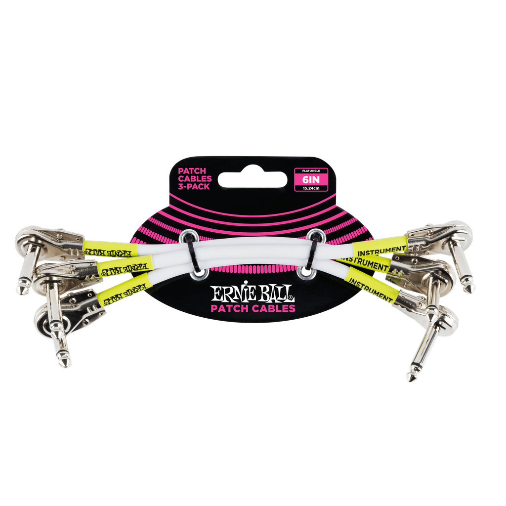 Ernie Ball 6" Flat Angle / Flat Angle Patch Cable 3-Pack - White  