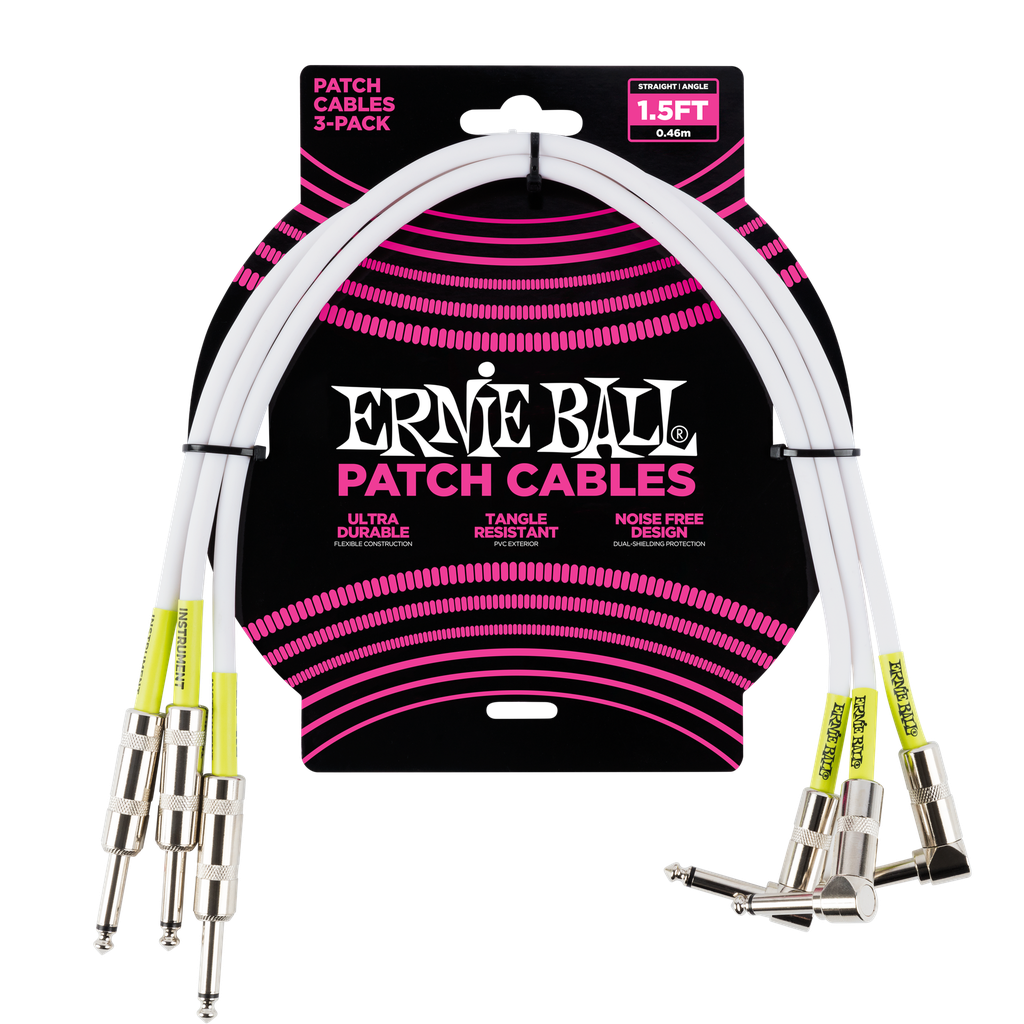 [P06056] Ernie Ball 1.5' Straight / Angle Patch Cable 3-pack - White