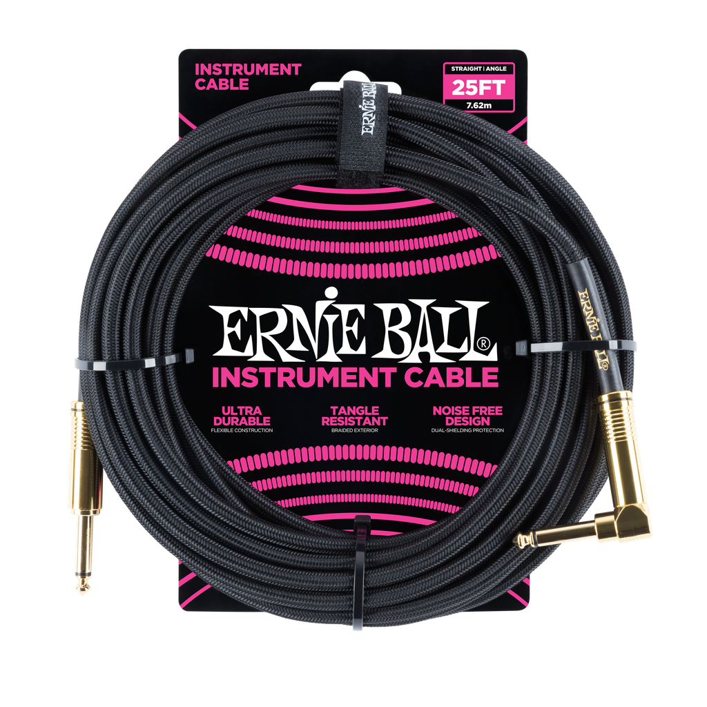 Ernie Ball 25' Braided Straight / Angle Instrument Cable - Black  