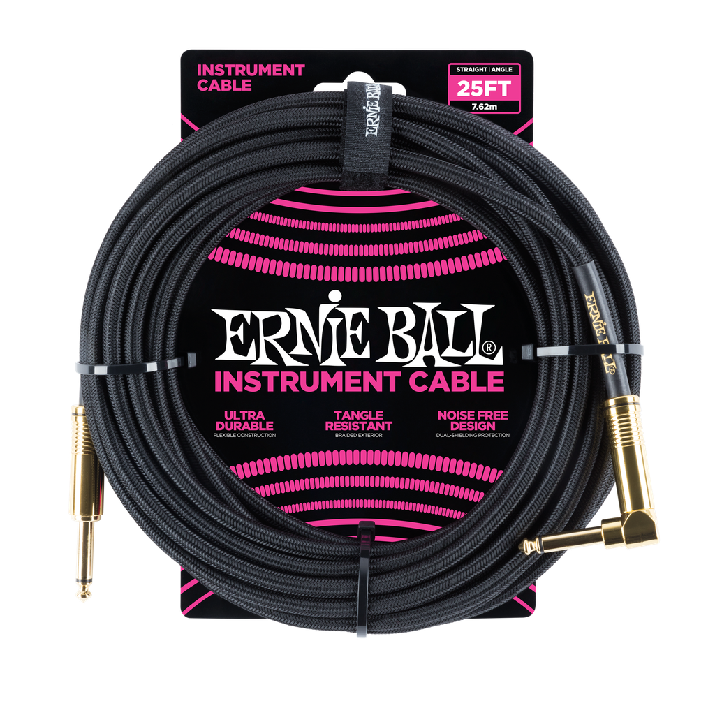 Ernie Ball 25' Braided Straight / Angle Instrument Cable - Black