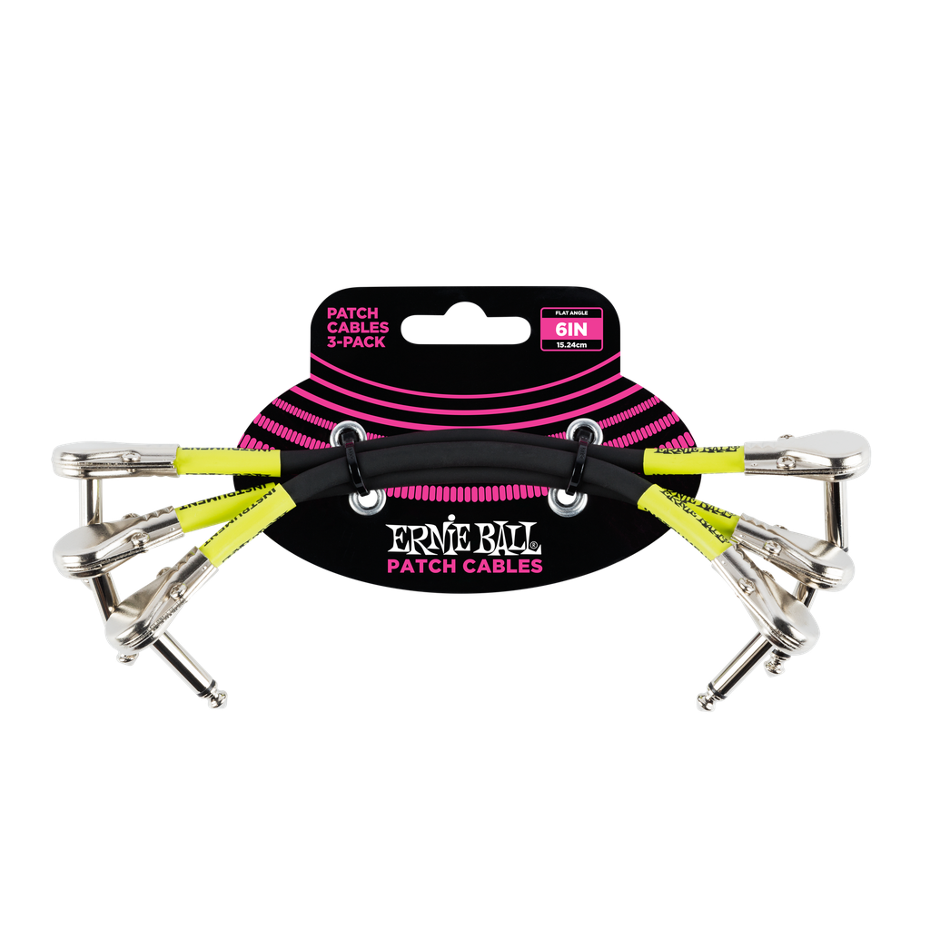 [P06059] Ernie Ball 6" Flat Angle / Flat Angle Patch Cable 3-Pack - Black