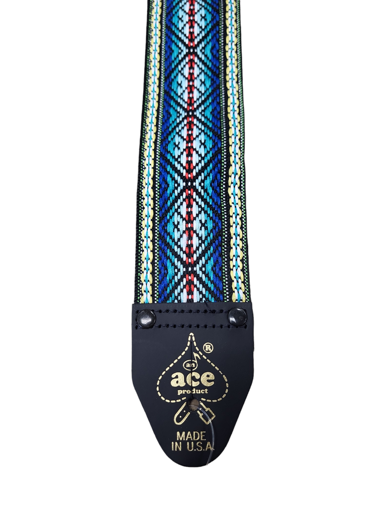 D'Andrea Ace Jaquard Guitar Strap, Blue with Red Accents