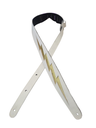 Henry Heller 2" Wide Garment Leather Guitar Strap, Bone with Gold Lighting Bolt