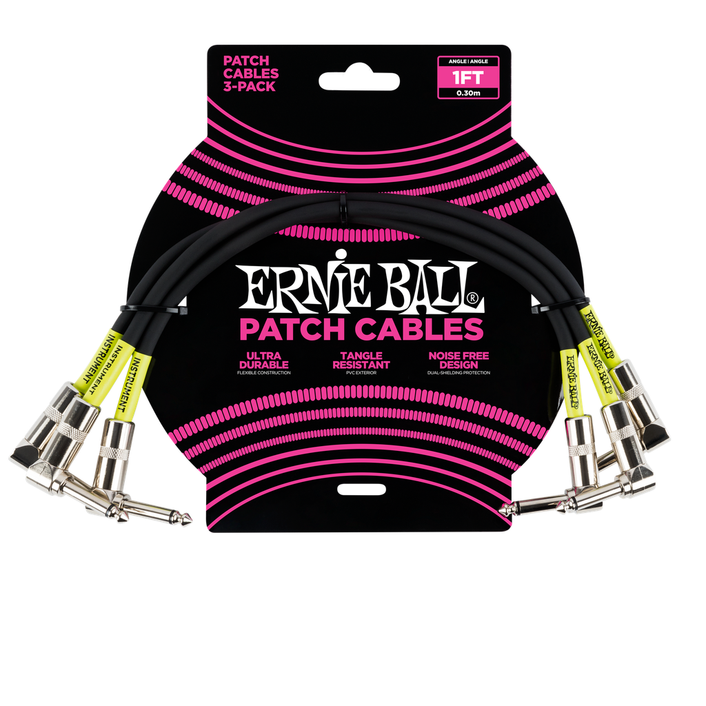 Ernie Ball 1' Angle / Angle Patch Cable 3-Pack - Black  