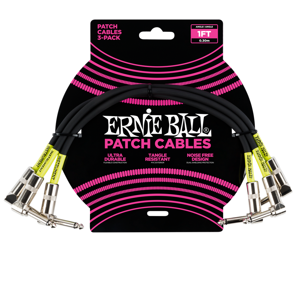 [P06075] Ernie Ball 1' Angle / Angle Patch Cable 3-Pack - Black
