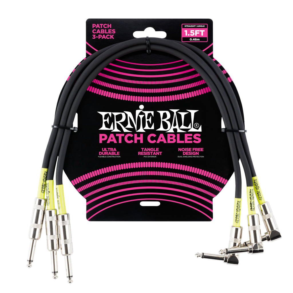 Ernie Ball 1.5' Straight / Angle Patch Cable 3-Pack - Black  