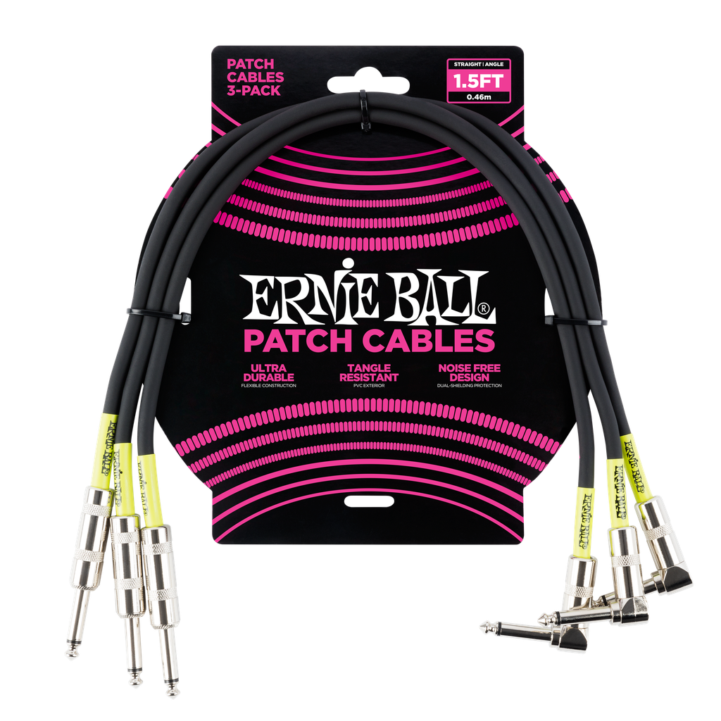 [P06076] Ernie Ball 1.5' Straight / Angle Patch Cable 3-Pack - Black