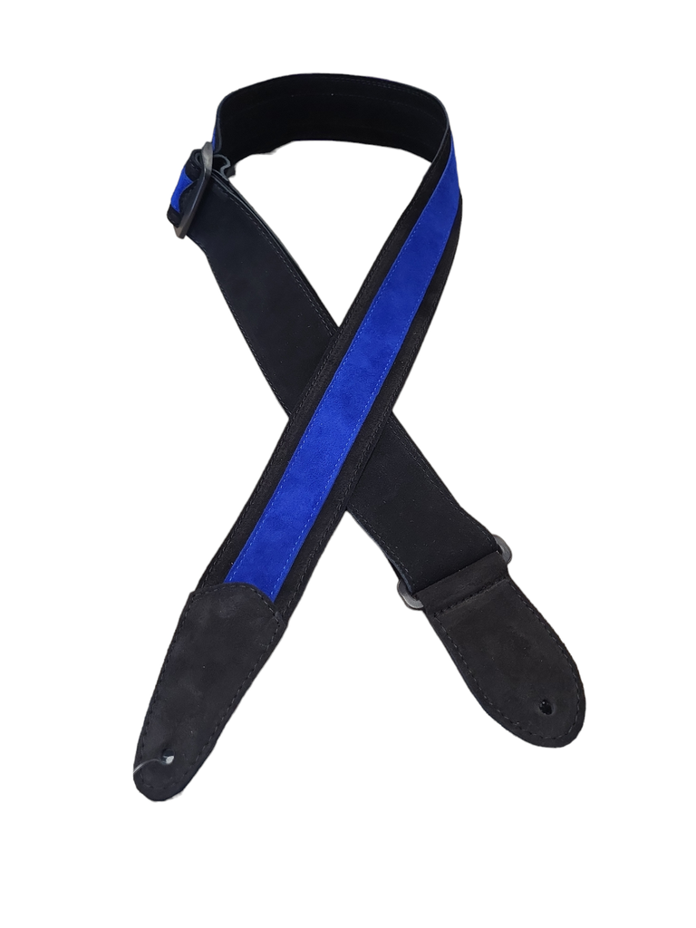 Henry Heller 2" Wide Suede Guitar Strap, Black with Blue Suede Center