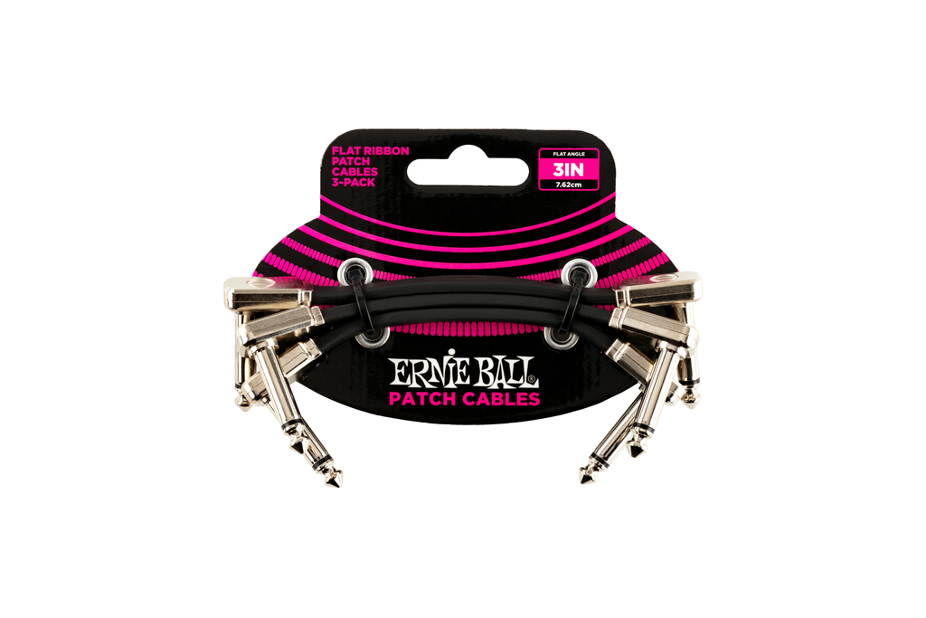 [P06220] Ernie Ball 3" Flat Ribbon Patch Cable 3-Pack - Black