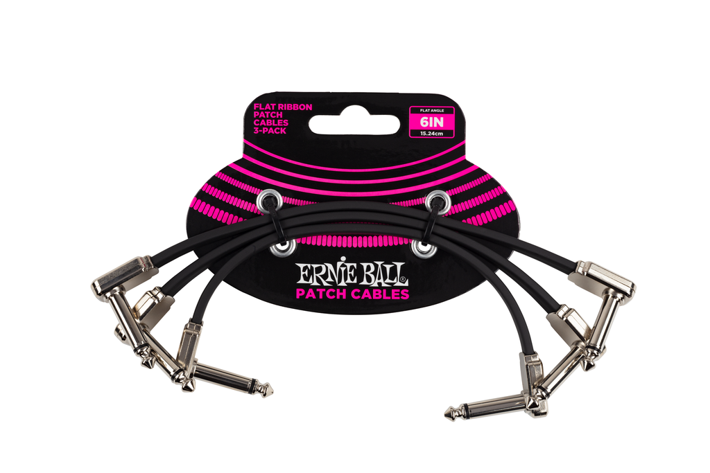 Ernie Ball 6” Flat Ribbon Patch Cable 3-Pack - Black