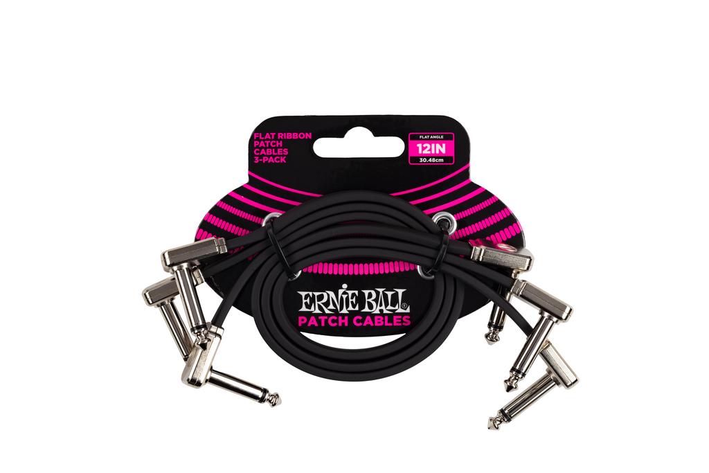 Ernie Ball 12” Flat Ribbon Patch Cable 3-Pack - Black