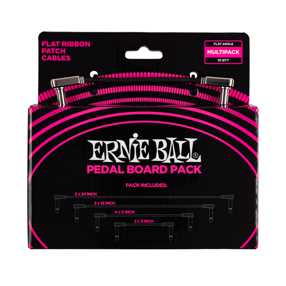[P06224] Ernie Ball Flat Ribbon Patch Cables Pedalboard Multi-Pack, Black