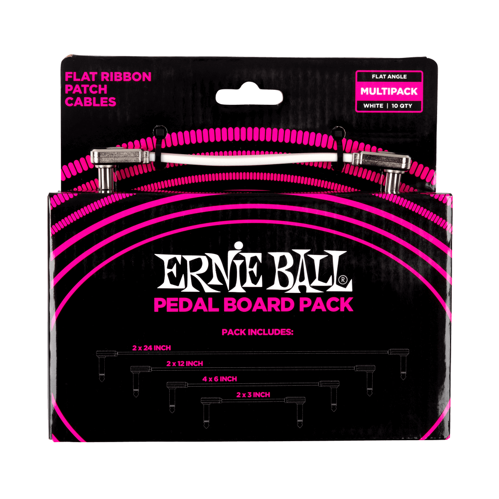 Ernie Ball Flat Ribbon Patch Cables Pedalboard Multi-Pack, White